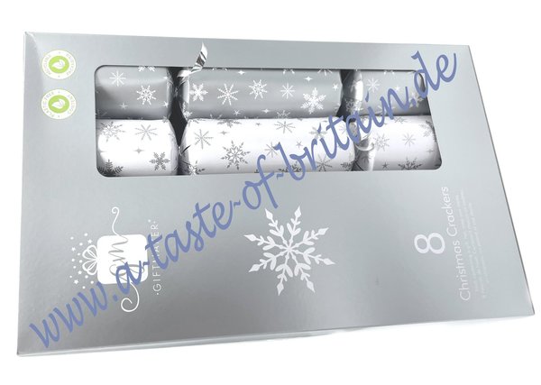 Giftmaker 8 Christmas Crackers - Silver & White